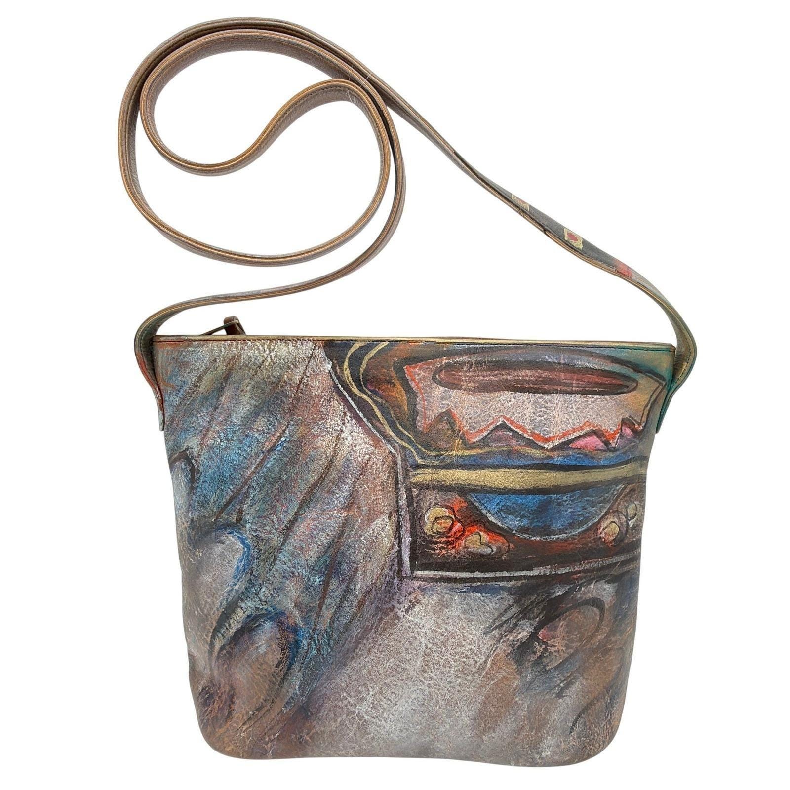 Jane Yoo Wearable Art Hand Painted Leather Crossbody Bag 
