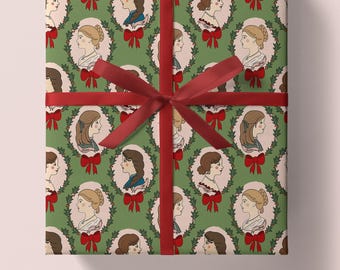 Little Women Christmas Wrapping Paper, Meg Jo Beth Amy Portraits, Gift Wrap for Book Lovers, Literary Gifts, Mom and Daughter Present