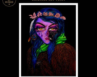 Half-Time Gypsy Art Print | Surreal Portrait Wall Art | Alternative Gothic Decor | Dark Fantasy Artwork | Huskee Art