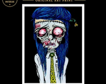 Work-Life Zombie Art Print | Goth Wall Art | Dark Humor Office Decor | Horror Art Illustration