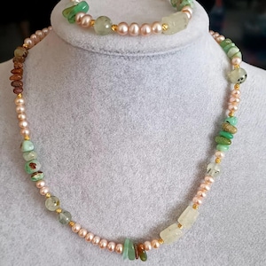 Pink Pearl Prehnite Necklace – Natural Gemstone Jewelry Gift, Everyday Wear