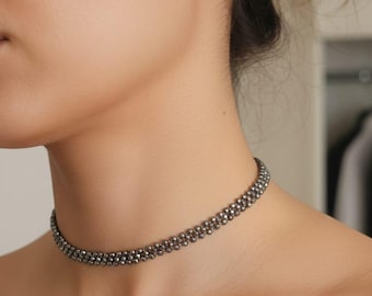 Hematite Choker Necklace – Minimalist Gemstone Choker, Layering Jewelry
