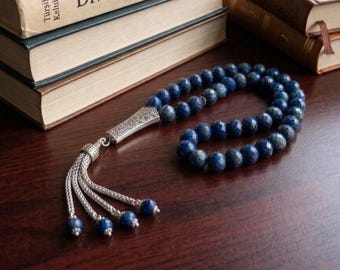 Lapislazuli Tasbih - 8mm facettierte Rondelle 33 Beads Gebetskette blau Misbaha