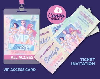 K-Pop Demon Hunter Birthday Invitation | Concert Style Party Pass | Digital Download | Canva Template|Kpop Star | Editable Ticket Designs