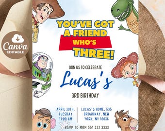 Editable Toy Story Invitation Template, Toy Story Birthday Party, 3rd Digital Invitation, Kids Birthday Party, Woody, You've Got a Friend