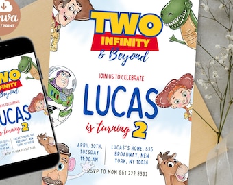 Editable Two infinity and Beyond Birthday invitation | Toy Story Party invitation, Invite 2nd Birthday | Digital kids Birthday invites Canva