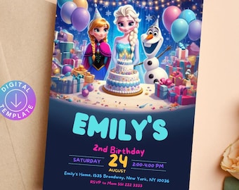 FROZEN Invitation Elsa Birthday Invitation Winter Snow Birthday Printable,Editable Instant Download Canva Template Frozen Invite