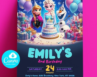 FROZEN Invitation Elsa Birthday Invitation Winter Snow Birthday Printable,Editable Instant Download Canva Template Frozen Invite