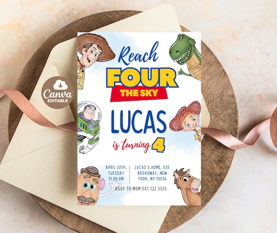 Toy Story Invite Reach Four the Sky Editable Toy Story Birthday Invite Digital Toy Story Invitation Digital Download Toy Story Theme Invite