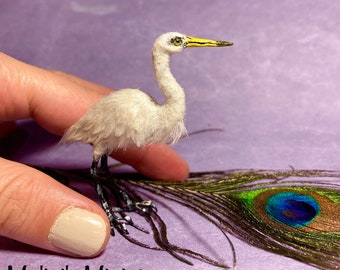 Made to order Dollhouse miniature OOAK Great Egret bird - Malinik Miniatures