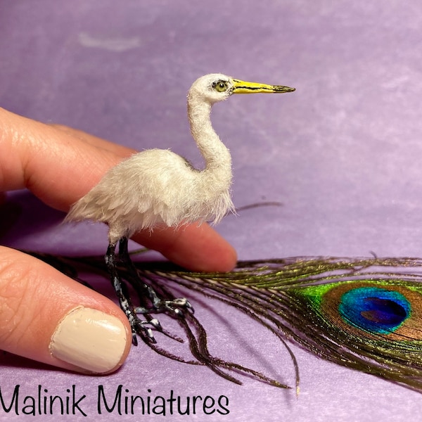 Made to order Dollhouse miniature OOAK Great Egret bird - Malinik Miniatures