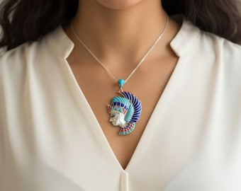 Handmade Sterling Silver Nefertiti Pendant - Egyptian Gemstone Jewelry