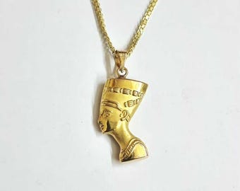 Handmade 18K Solid Gold  Nefertiti Pendant - Egyptian Jewelry