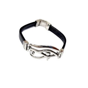 Bracciale in pelle fatto a mano in argento sterling con l'occhio di Horus: bracciale unisex egiziano