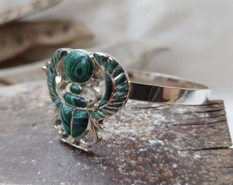 Handmade Egyptian Winged Scarab Beetle Charm Bracelet - Sterling Silver & 18k Gold