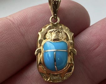 ターコイズスカラベネックレス：14Kゴールドヴェルメイユスターリング