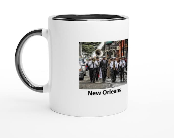 Ceramic Wedding Mug - Marching Band Design in Jackson Square, New Orleans