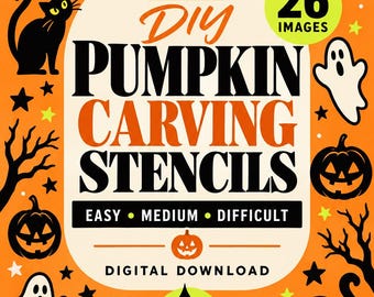 26 Pumpkin Carving Stencils, Easy to Advanced (Printable) Digital Download
