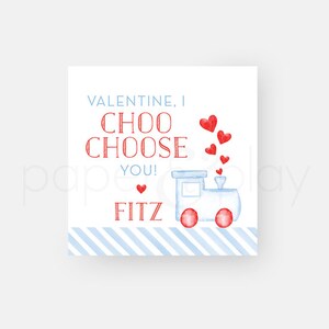 25 Printed Choo Choo Valentine Tags // watercolor // boy // party // favor // heart // train // red // blue // class // friend