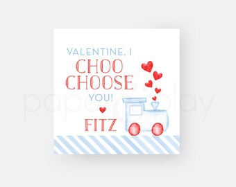 25 Étiquettes Choo Choo Valentine imprimées // aquarelle // garçon // fête // faveur // cœur // train // rouge // bleu // classe // ami