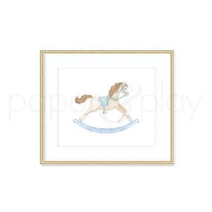 Watercolor Rocking Horse Bonnet Art Print // boy // toy // sweet // pastel // pony // baby // nursery // painting // watercolor