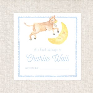 Watercolor Nursery Rhyme Bookplates // name // personalized // cow // moon // baby // shower // book // plate // sticker