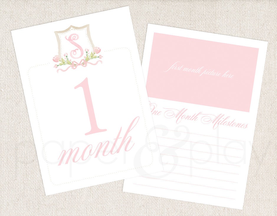 Watercolor Monogram Crest Milestone Cards // Baby // Month Cards ...