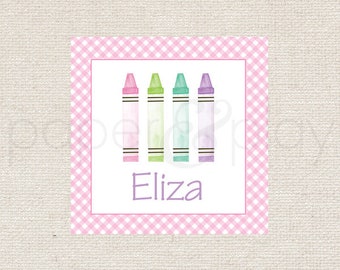 15 Personalized Stickers - Pink Crayons