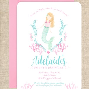 Watercolor Mermaid Invitations // printable // printed // digital // sea // mermaid // coral // birthday // invite