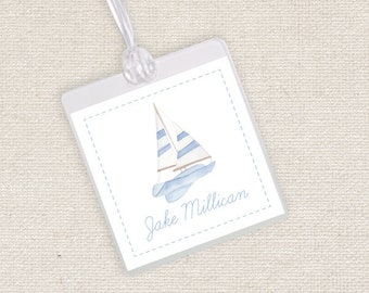 Watercolor Sailboat Luggage Tag // diaper bag // tag // boy // personalized // backpack // boat // preschool // bag tag // school // church