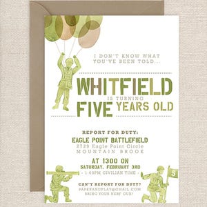 Watercolor Army Men Invitations // printable // printed // digital // parachute // balloon // boy // invite // nerf