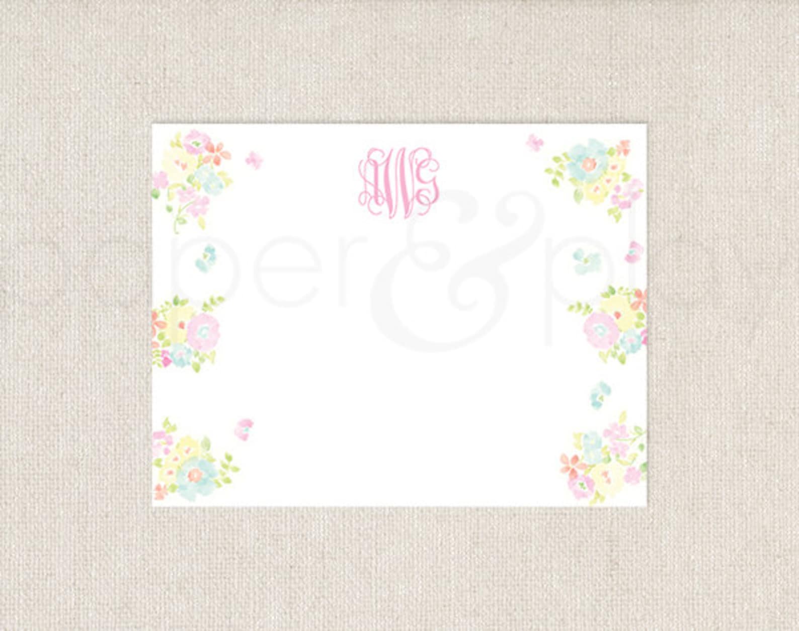 Personalized Watercolor Floral Monogram Thank You Cards // Notecards ...