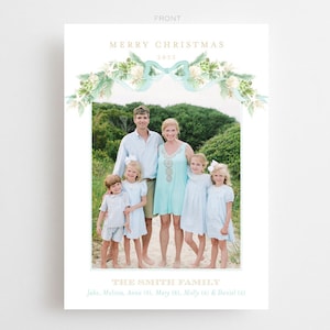 Coastal Watercolor Garland Christmas Card // seafoam // seashells // beach // blue // photo // holiday // new year // moving // announcement