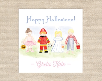 Digital Watercolor Trick or Treat Halloween Tags