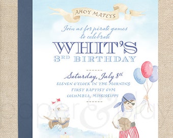 Watercolor Pirate Party Invitation // printable // printed // digital // pirate ship // treasure // birthday // invite