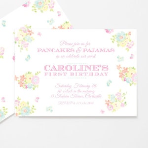 Watercolor Floral Invitations // printable // printed // digital // floral // beaufort // tbbc // bonnet // pajamas // invite // pancakes