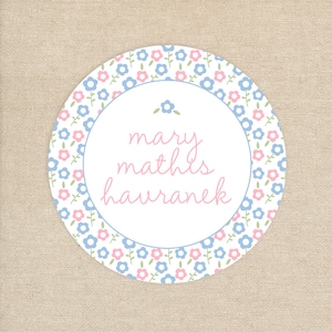 15 Personalized Stickers - Pink & Blue Floral