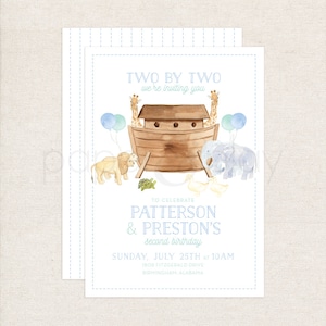 Watercolor Noah&#39;s Ark Invitation // printable // printed // digital // animals // birthday // safari // two // shower // baby