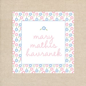 25  Personalized Enclosure Cards - Blue & Pink Floral