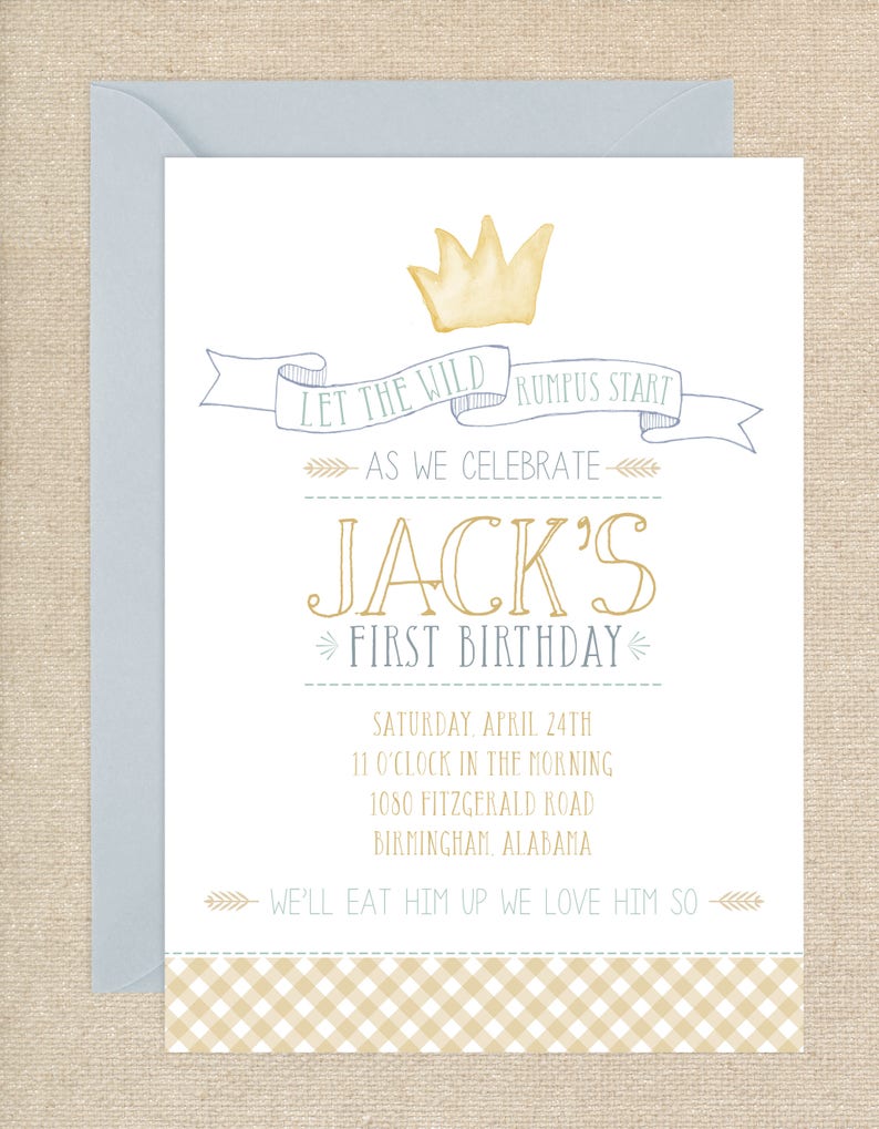 Where the Wild Things Are Invitation // printable // printed // digital // monster // book // first birthday // invite // crown image 1