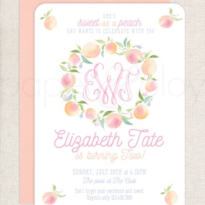 Watercolor Peach Crest Invitations // printable // printed // digital // crest // monogram // pink // invite // birthday // shower