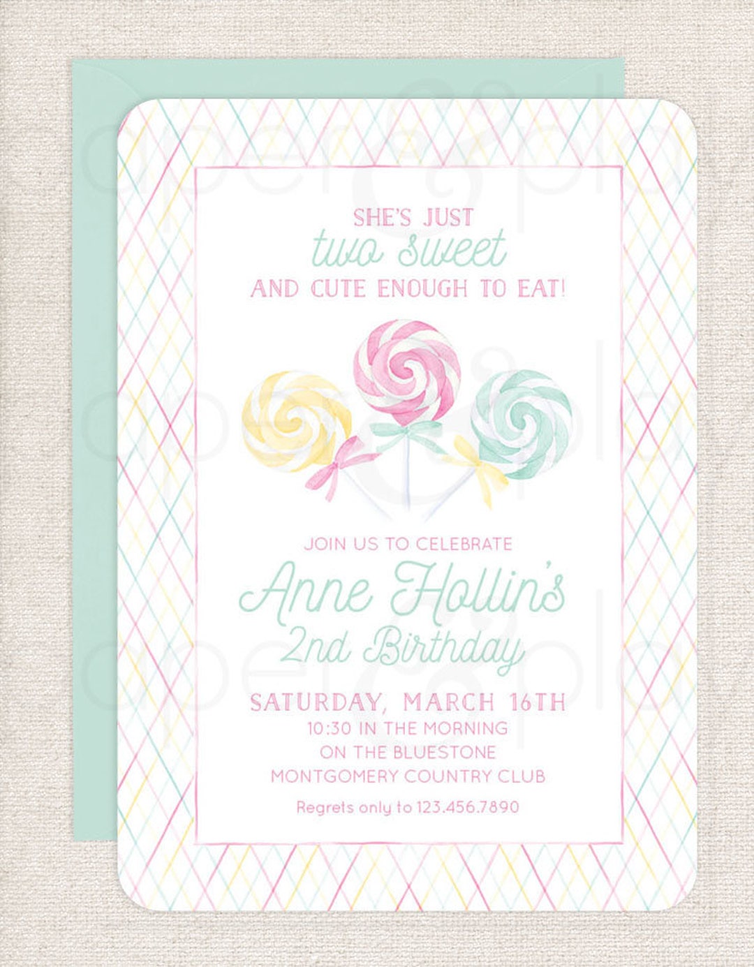 Watercolor Lollipop Invitations // Printable // Printed // Digital // Candy // Sweets ...