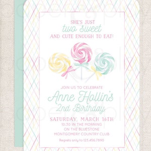 Watercolor Lollipop Invitations // printable // printed // digital // candy // sweets // birthday // girl // invite