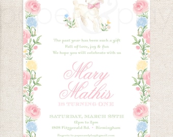 Watercolor Lamb Invitations // printable // printed // baby shower // first birthday // baptism // christening // dedication // floral