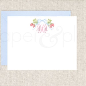 Personalized Watercolor Strawberry Monogram Thank You Cards // notecards // envelopes // beaufort // monogram //  girl // sweet // crest