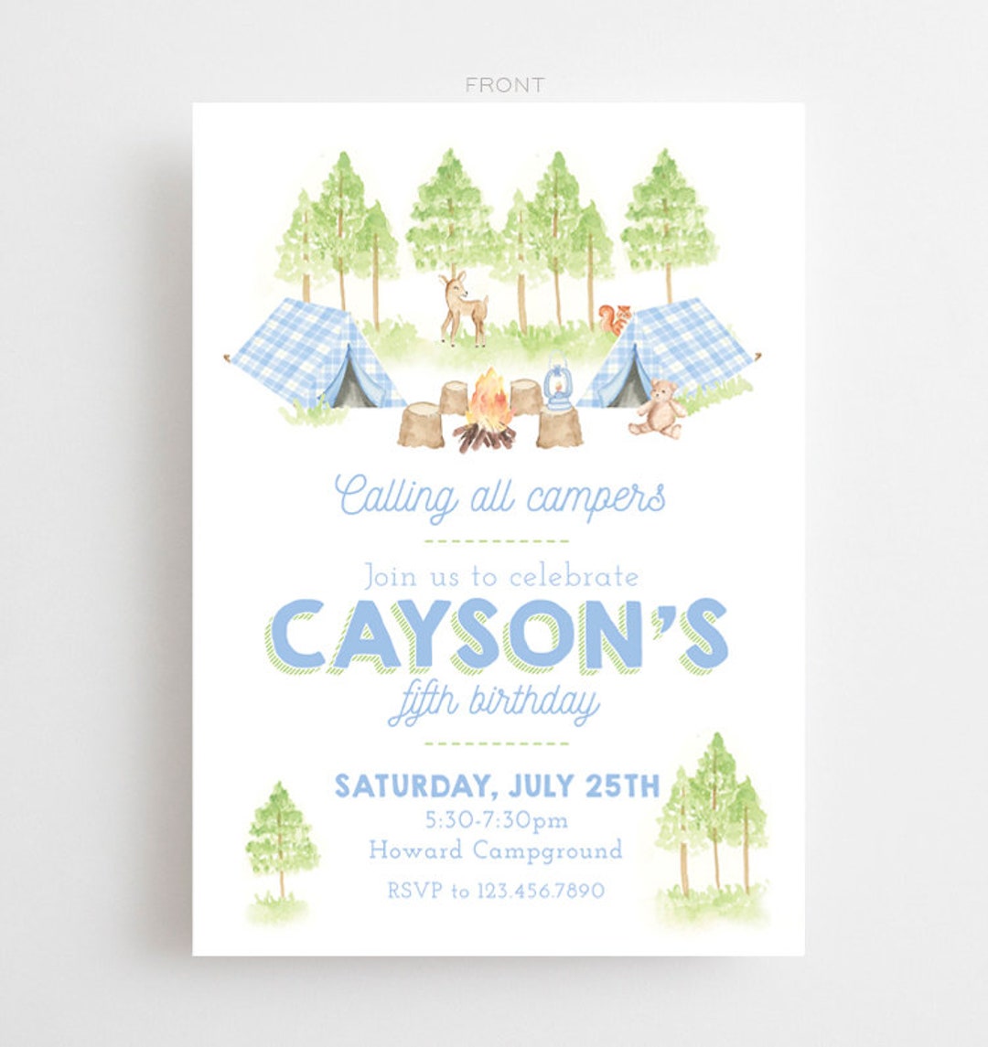 Watercolor Camping Invitation // Printable // Printed // Digital ...