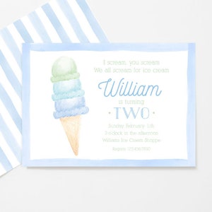 Watercolor Ice Cream Invitations // printable // printed // digital // summer // shower // birthday // invite // cone