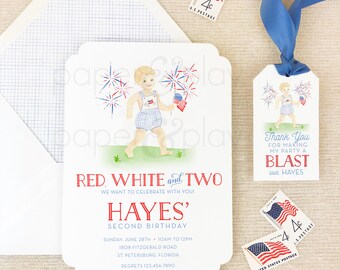PRINTED Watercolor Patriotic Invitations // printable // printed // digital // fourth July // independence // flag // boy // watercolor