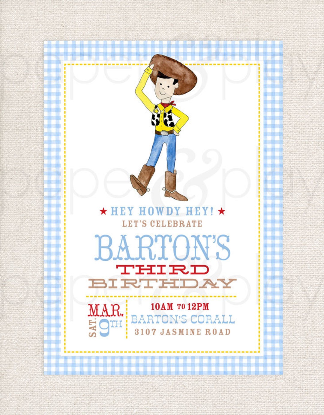 Woody First Rodeo Invite Watercolor Toy Story Invitation // Woody // Disney // Buzz // Cowboy ...