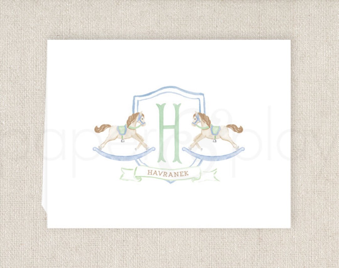 Printed Watercolor Rocking Horse Folded Thank You Cards - Etsy